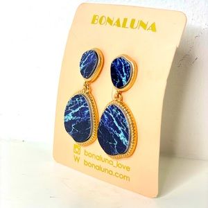 Earrings: marble print on wood. Bohemian oval shaped statement earrings.